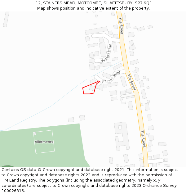 12, STAINERS MEAD, MOTCOMBE, SHAFTESBURY, SP7 9QF: Location map and indicative extent of plot