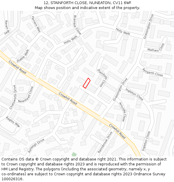 12, STAINFORTH CLOSE, NUNEATON, CV11 6WF: Location map and indicative extent of plot