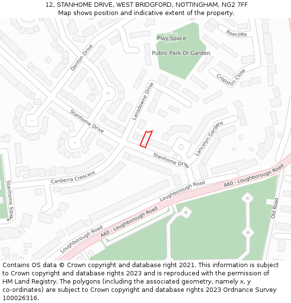 12, STANHOME DRIVE, WEST BRIDGFORD, NOTTINGHAM, NG2 7FF: Location map and indicative extent of plot