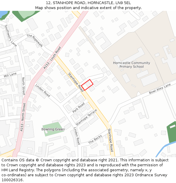 12, STANHOPE ROAD, HORNCASTLE, LN9 5EL: Location map and indicative extent of plot