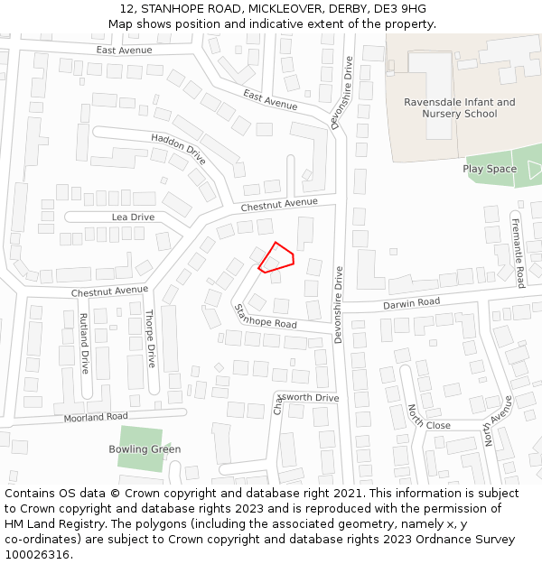 12, STANHOPE ROAD, MICKLEOVER, DERBY, DE3 9HG: Location map and indicative extent of plot