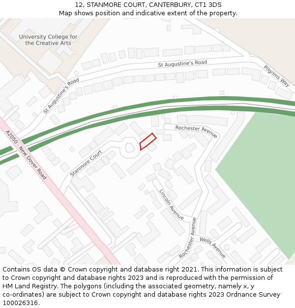 12, STANMORE COURT, CANTERBURY, CT1 3DS: Location map and indicative extent of plot