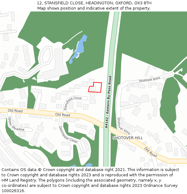 12, STANSFIELD CLOSE, HEADINGTON, OXFORD, OX3 8TH: Location map and indicative extent of plot