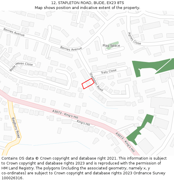 12, STAPLETON ROAD, BUDE, EX23 8TS: Location map and indicative extent of plot