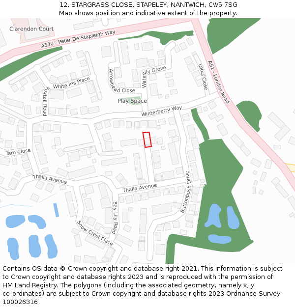 12, STARGRASS CLOSE, STAPELEY, NANTWICH, CW5 7SG: Location map and indicative extent of plot