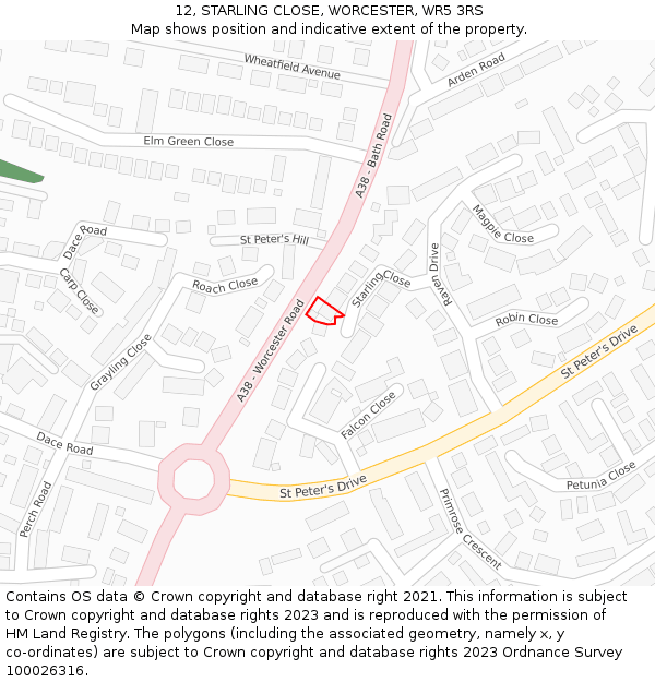 12, STARLING CLOSE, WORCESTER, WR5 3RS: Location map and indicative extent of plot