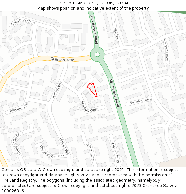 12, STATHAM CLOSE, LUTON, LU3 4EJ: Location map and indicative extent of plot