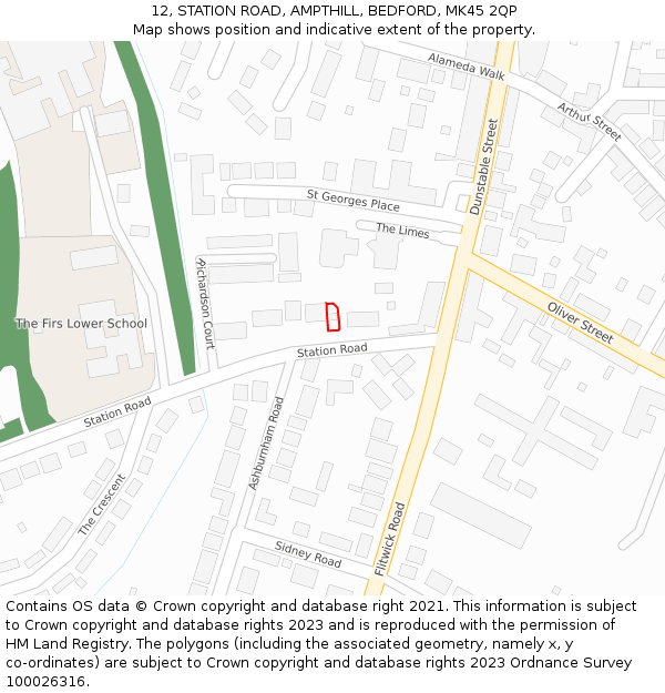 12, STATION ROAD, AMPTHILL, BEDFORD, MK45 2QP: Location map and indicative extent of plot