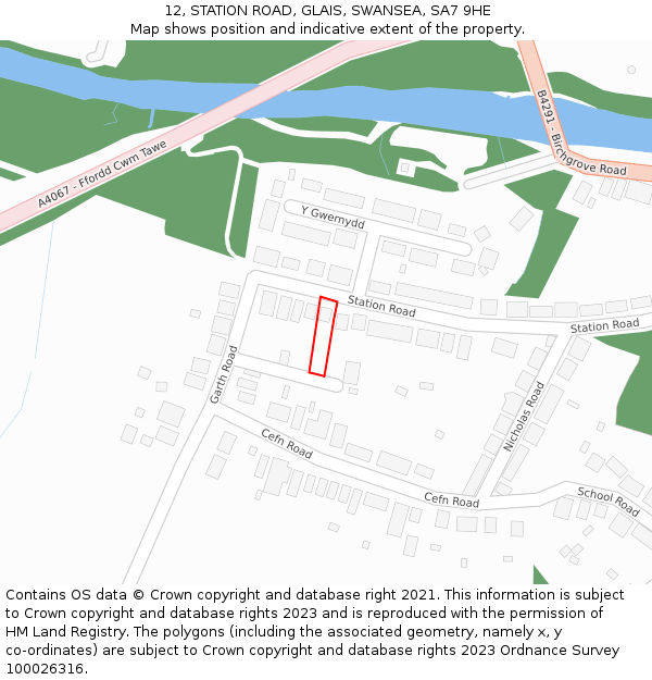 12, STATION ROAD, GLAIS, SWANSEA, SA7 9HE: Location map and indicative extent of plot