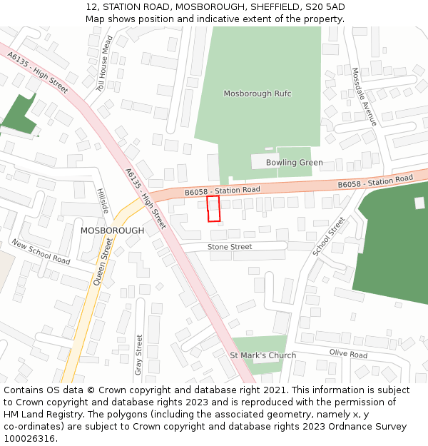 12, STATION ROAD, MOSBOROUGH, SHEFFIELD, S20 5AD: Location map and indicative extent of plot