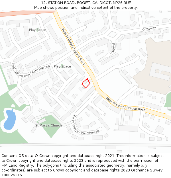 12, STATION ROAD, ROGIET, CALDICOT, NP26 3UE: Location map and indicative extent of plot