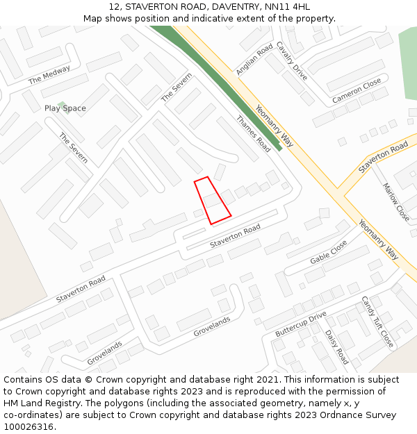 12, STAVERTON ROAD, DAVENTRY, NN11 4HL: Location map and indicative extent of plot