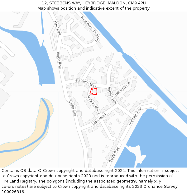 12, STEBBENS WAY, HEYBRIDGE, MALDON, CM9 4PU: Location map and indicative extent of plot