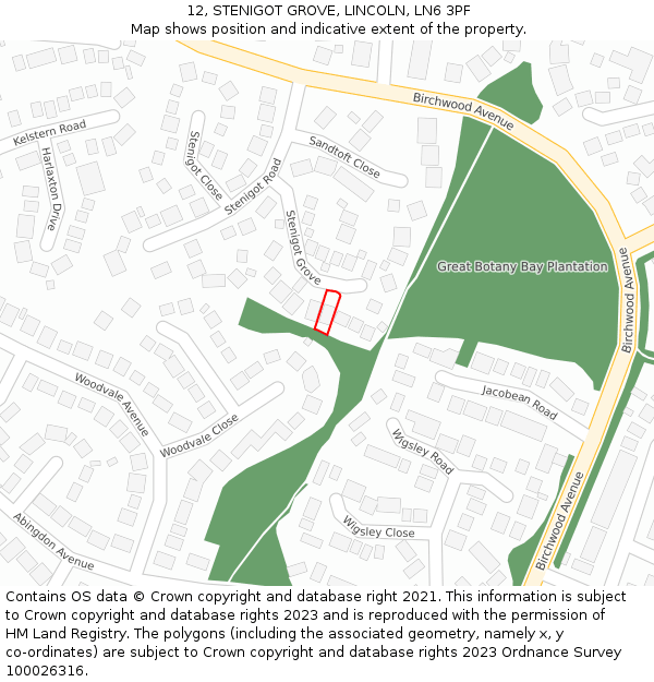 12, STENIGOT GROVE, LINCOLN, LN6 3PF: Location map and indicative extent of plot