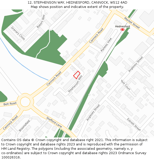 12, STEPHENSON WAY, HEDNESFORD, CANNOCK, WS12 4AD: Location map and indicative extent of plot