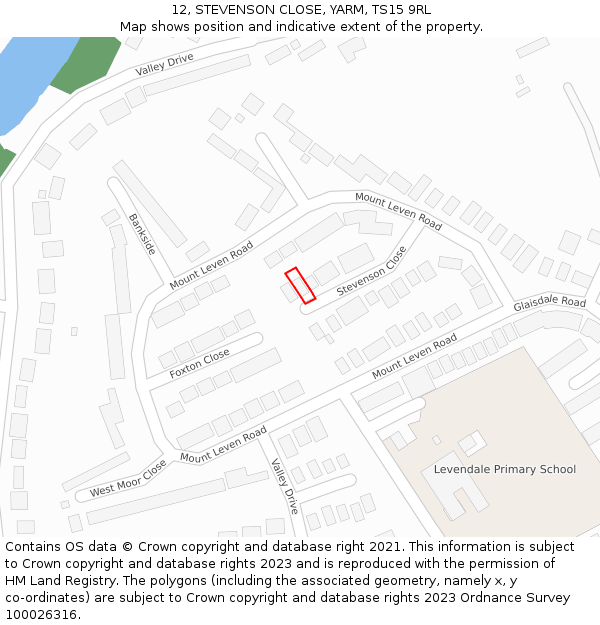 12, STEVENSON CLOSE, YARM, TS15 9RL: Location map and indicative extent of plot