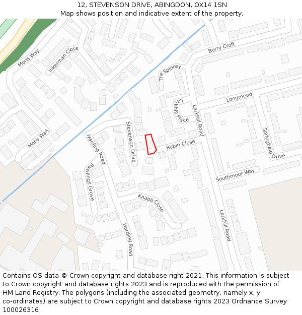 12, STEVENSON DRIVE, ABINGDON, OX14 1SN: Location map and indicative extent of plot