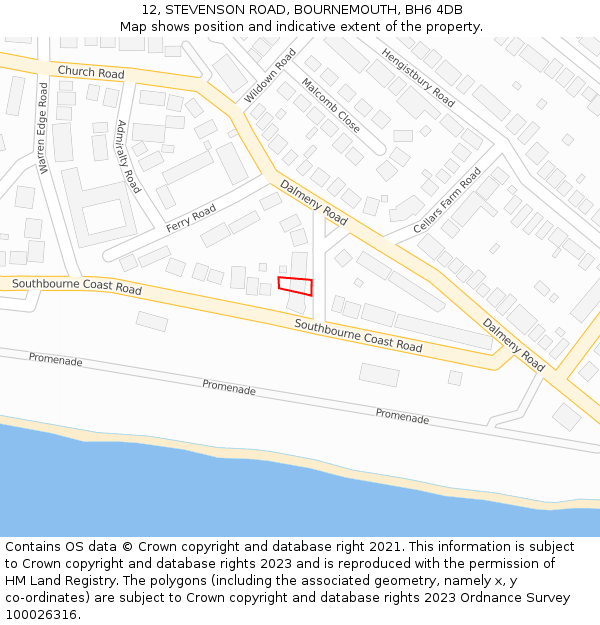 12, STEVENSON ROAD, BOURNEMOUTH, BH6 4DB: Location map and indicative extent of plot