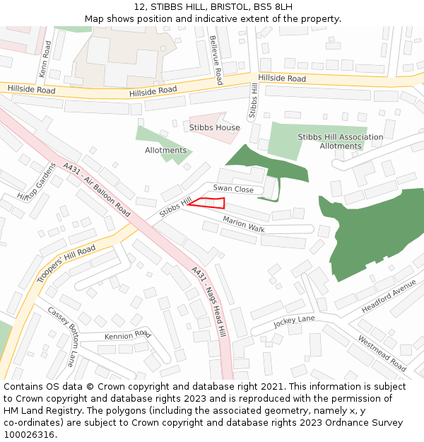 12, STIBBS HILL, BRISTOL, BS5 8LH: Location map and indicative extent of plot