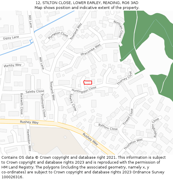 12, STILTON CLOSE, LOWER EARLEY, READING, RG6 3AD: Location map and indicative extent of plot