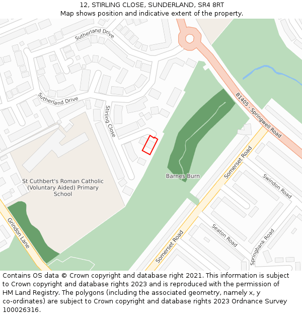 12, STIRLING CLOSE, SUNDERLAND, SR4 8RT: Location map and indicative extent of plot