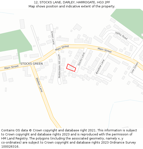 12, STOCKS LANE, DARLEY, HARROGATE, HG3 2PF: Location map and indicative extent of plot