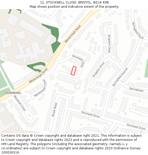 12, STOCKWELL CLOSE, BRISTOL, BS16 6XB: Location map and indicative extent of plot