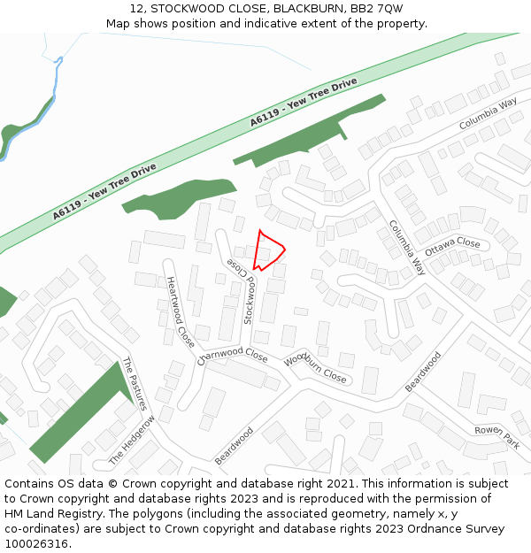 12, STOCKWOOD CLOSE, BLACKBURN, BB2 7QW: Location map and indicative extent of plot