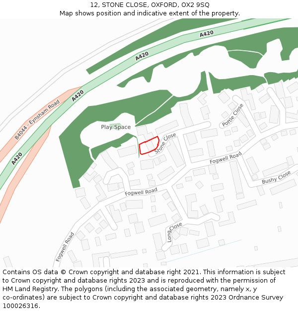 12, STONE CLOSE, OXFORD, OX2 9SQ: Location map and indicative extent of plot