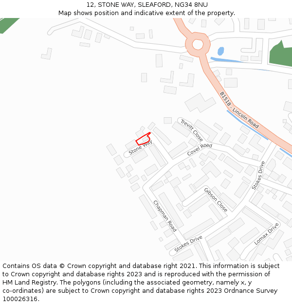 12, STONE WAY, SLEAFORD, NG34 8NU: Location map and indicative extent of plot