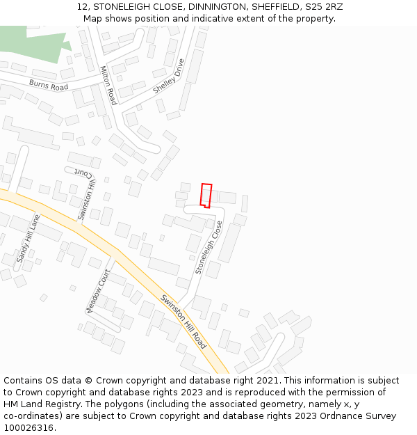 12, STONELEIGH CLOSE, DINNINGTON, SHEFFIELD, S25 2RZ: Location map and indicative extent of plot