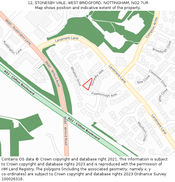 12, STONESBY VALE, WEST BRIDGFORD, NOTTINGHAM, NG2 7UR: Location map and indicative extent of plot