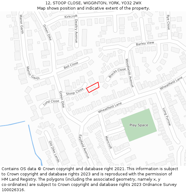 12, STOOP CLOSE, WIGGINTON, YORK, YO32 2WX: Location map and indicative extent of plot