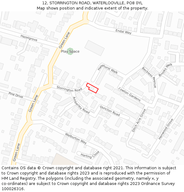 12, STORRINGTON ROAD, WATERLOOVILLE, PO8 0YL: Location map and indicative extent of plot