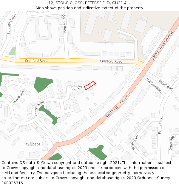 12, STOUR CLOSE, PETERSFIELD, GU31 4LU: Location map and indicative extent of plot