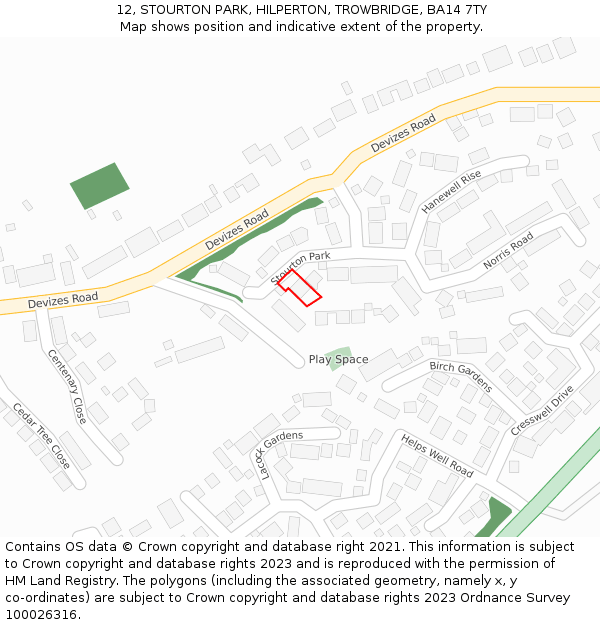 12, STOURTON PARK, HILPERTON, TROWBRIDGE, BA14 7TY: Location map and indicative extent of plot