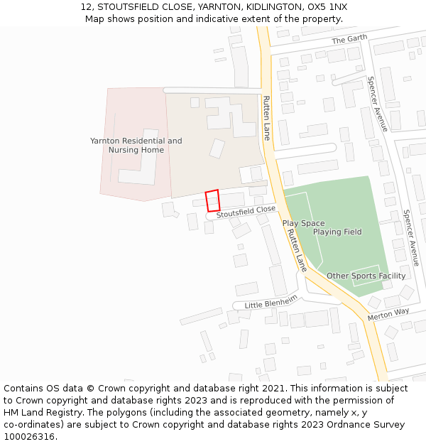 12, STOUTSFIELD CLOSE, YARNTON, KIDLINGTON, OX5 1NX: Location map and indicative extent of plot