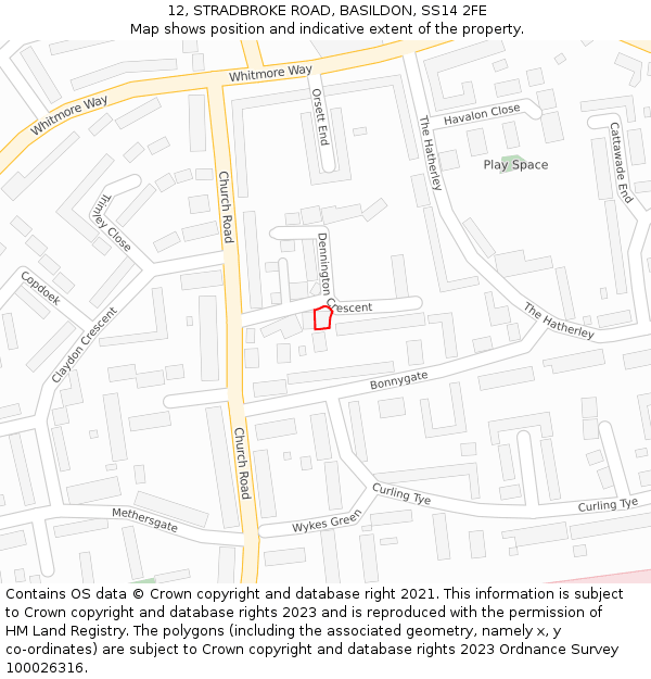 12, STRADBROKE ROAD, BASILDON, SS14 2FE: Location map and indicative extent of plot