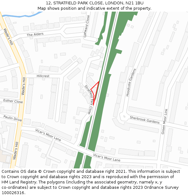 12, STRATFIELD PARK CLOSE, LONDON, N21 1BU: Location map and indicative extent of plot