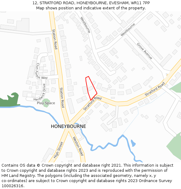 12, STRATFORD ROAD, HONEYBOURNE, EVESHAM, WR11 7PP: Location map and indicative extent of plot