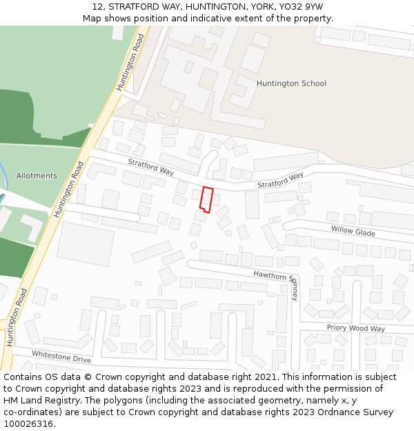 12, STRATFORD WAY, HUNTINGTON, YORK, YO32 9YW: Location map and indicative extent of plot