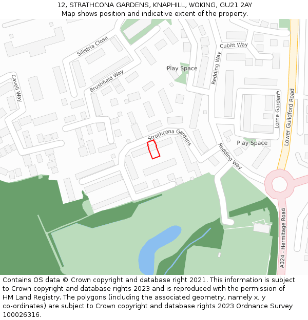 12, STRATHCONA GARDENS, KNAPHILL, WOKING, GU21 2AY: Location map and indicative extent of plot