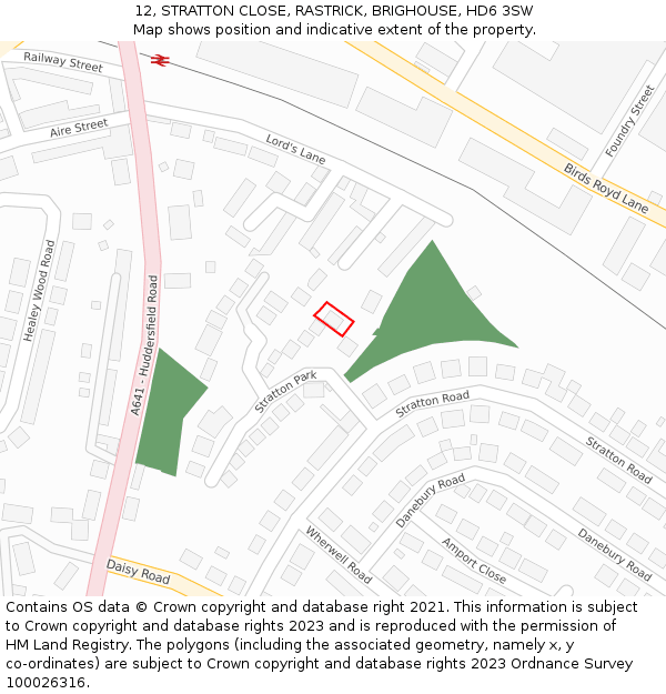 12, STRATTON CLOSE, RASTRICK, BRIGHOUSE, HD6 3SW: Location map and indicative extent of plot