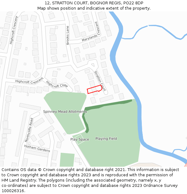 12, STRATTON COURT, BOGNOR REGIS, PO22 8DP: Location map and indicative extent of plot