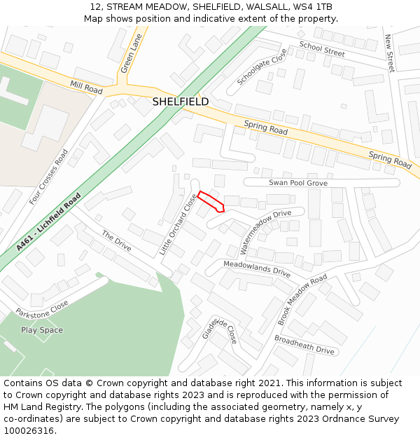 12, STREAM MEADOW, SHELFIELD, WALSALL, WS4 1TB: Location map and indicative extent of plot