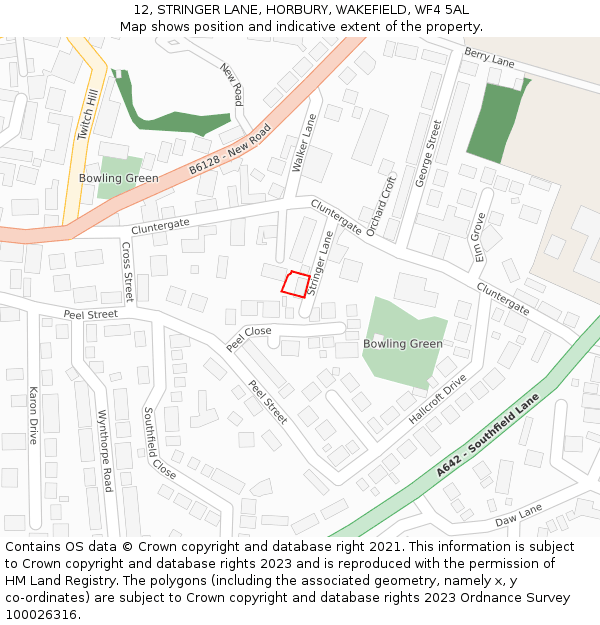 12, STRINGER LANE, HORBURY, WAKEFIELD, WF4 5AL: Location map and indicative extent of plot