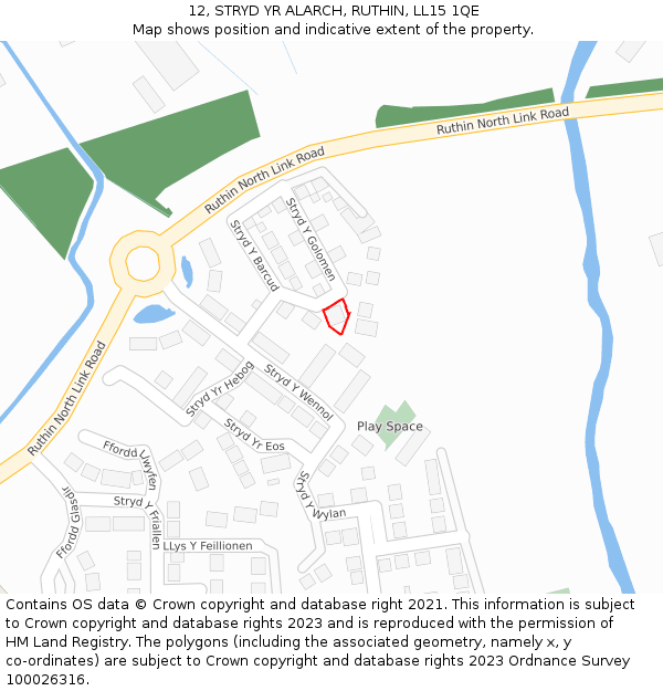 12, STRYD YR ALARCH, RUTHIN, LL15 1QE: Location map and indicative extent of plot