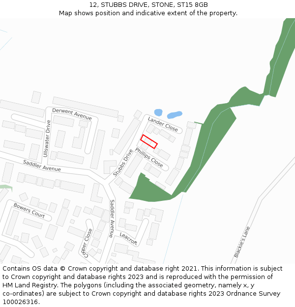 12, STUBBS DRIVE, STONE, ST15 8GB: Location map and indicative extent of plot