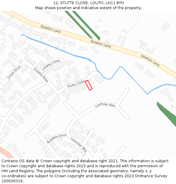 12, STUTTE CLOSE, LOUTH, LN11 8YN: Location map and indicative extent of plot