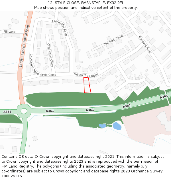12, STYLE CLOSE, BARNSTAPLE, EX32 9EL: Location map and indicative extent of plot